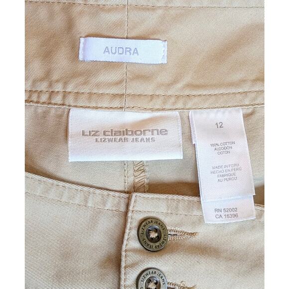Liz Claiborne Lizwear Jeans Audra Cropped Khaki Pants Size 12 Pink Floral Accent - Picture 8 of 9